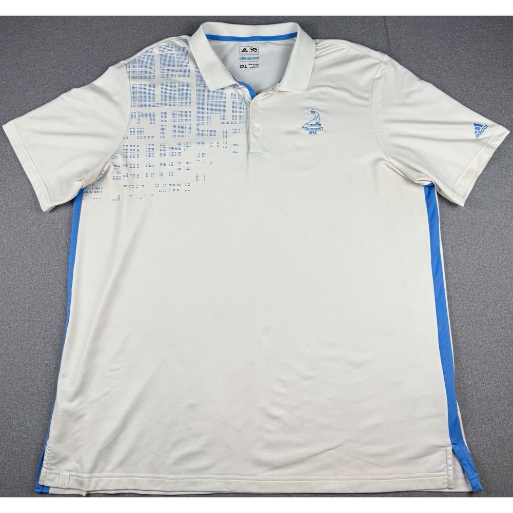 Adidas Golf Pinehurst 1895 Mens 2XL Climacool Polo Shirt White Blue Golf